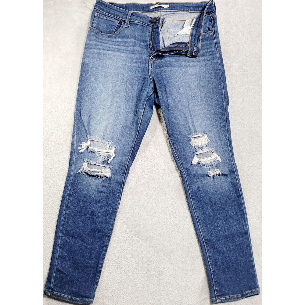Levi's 721 High Rise Skinny Ankle Jeans Womens 31 Blue Wash Distressed Stretch